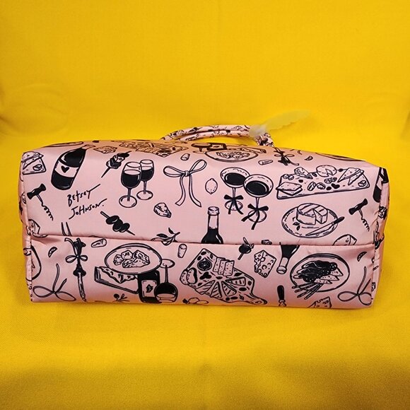 Betsey Johnson Pink Cheese Plate Wine Bottle Insulated Lunch Tote Bag NEW - Picture 7 of 11